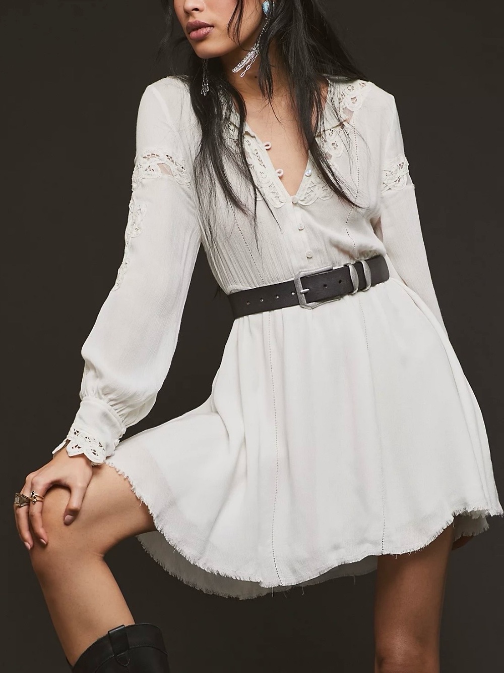 Free People FP One Paige Mini Dress M Crochet Lace Festival Cottagecore Ivory
